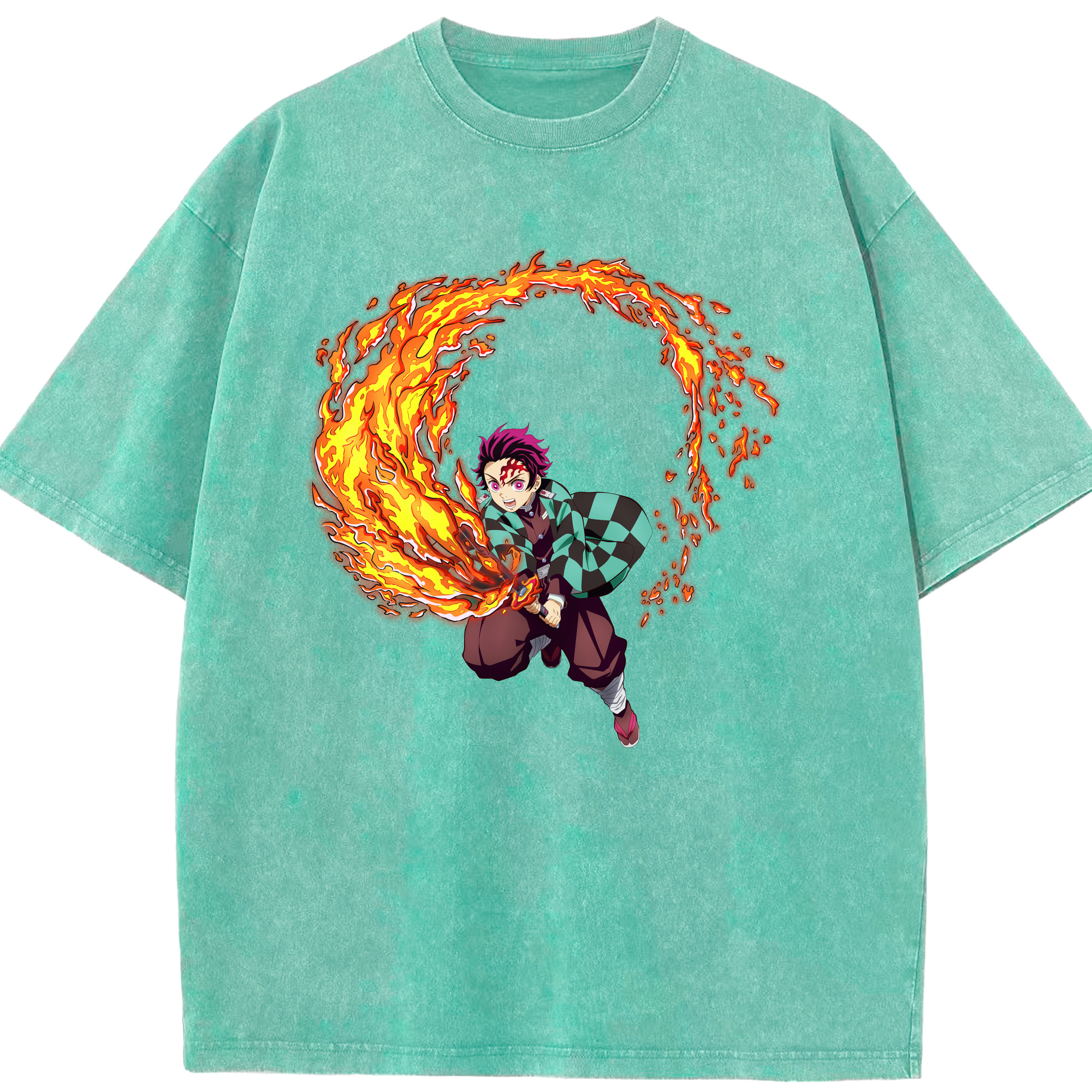 （画像用） 鬼滅の刃 竈門 炭治郎／かまど たんじろう Kamado Tanjirou 綿100% ヴィンテージ風 半袖Tシャツ（フロントプリント）
